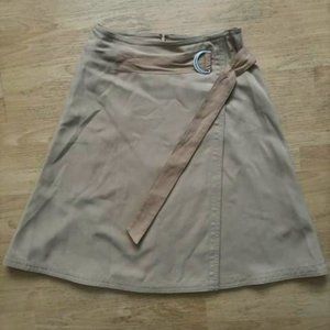 Ann Taylor Khaki Brown Pseudo Wrap A-line Flare Skirt